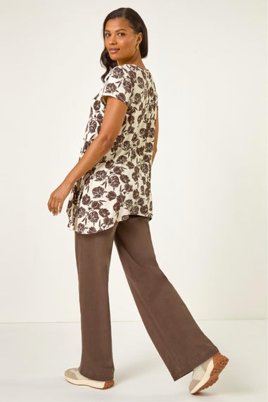 Roman Neutral Floral Print Hanky Hem Top