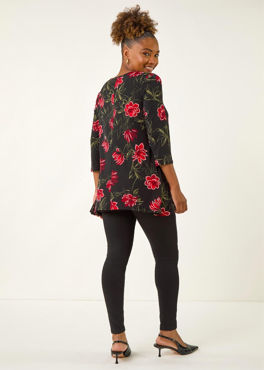 Roman Red Floral Puff Print Tunic Top