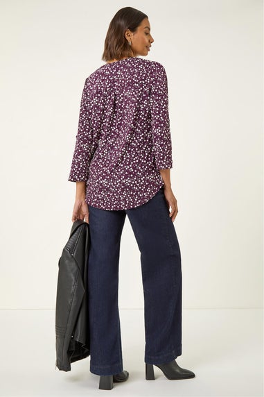 Roman Plum Floral Puff Print Stretch Shirt