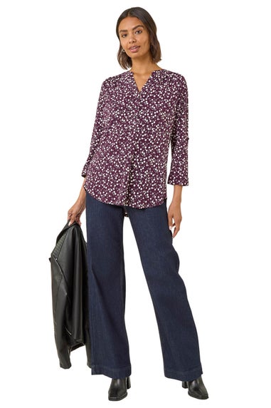 Roman Plum Floral Puff Print Stretch Shirt