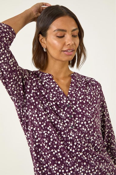 Roman Plum Floral Puff Print Stretch Shirt