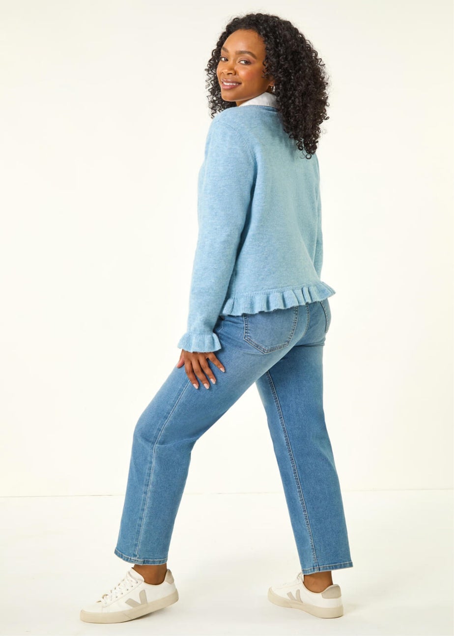 Roman Blue Petite Flute Hem Buttoned Cardigan