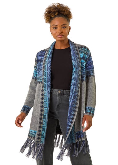 Roman Grey Jacquard Edge Knit Cardigan