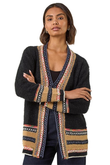 Roman Black Cross Stitch Detail Knit Cardigan