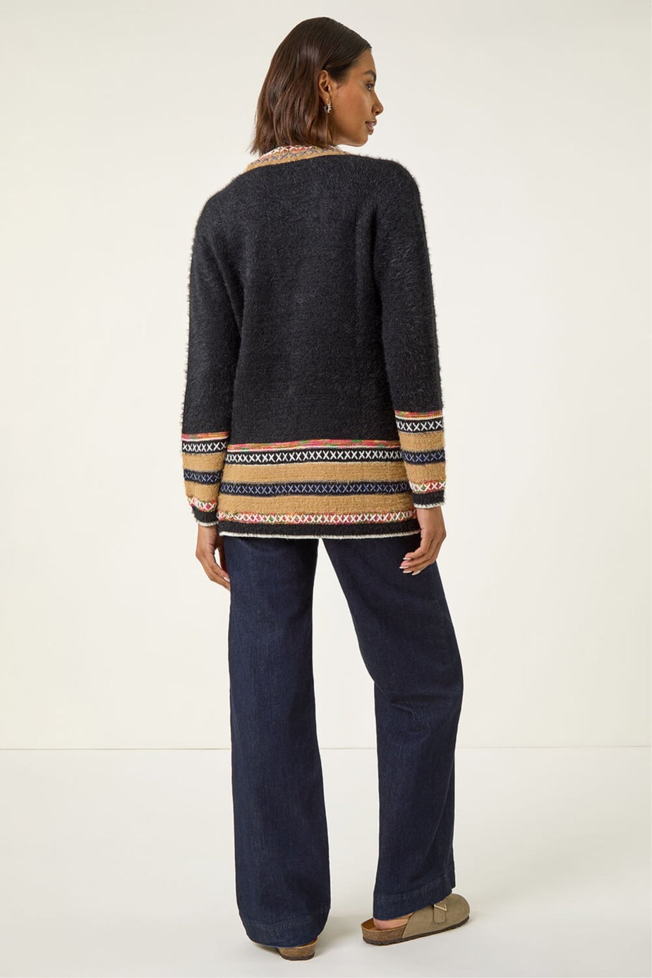 Roman Black Cross Stitch Detail Knit Cardigan