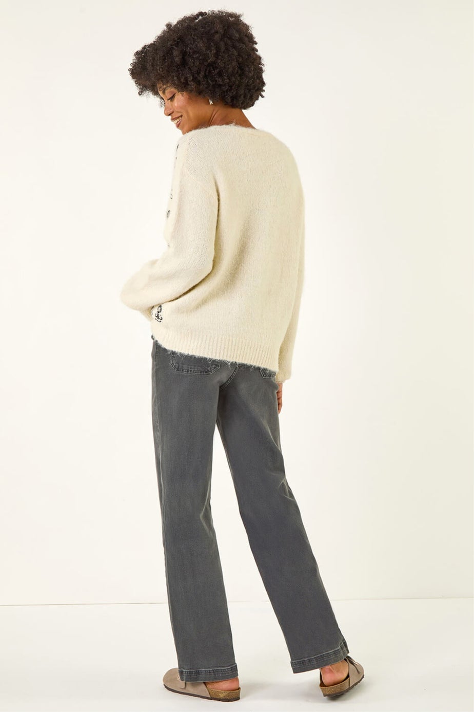 Roman Ivory Abstract Embroidered Cardigan