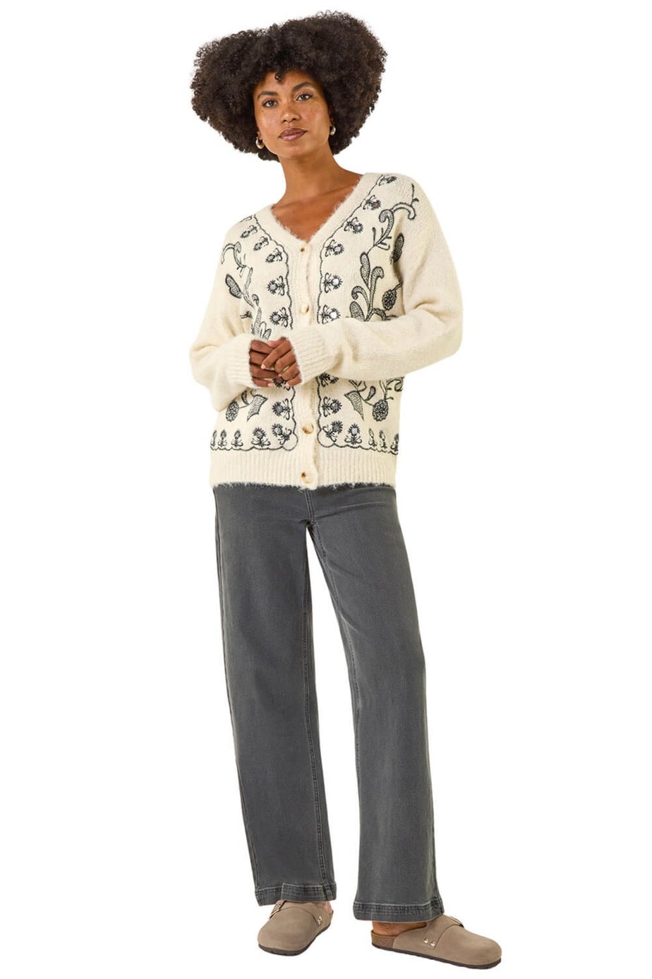 Roman Ivory Abstract Embroidered Cardigan