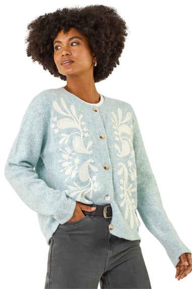 Roman Light Blue Floral Buttoned Knit Cardigan