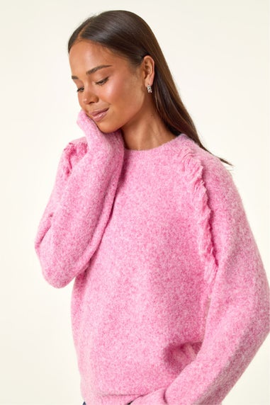 Roman Pink Petite Fringe Shoulder Knit Jumper