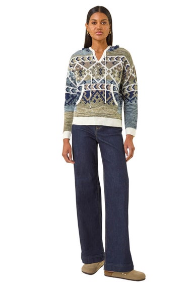 Roman Grey Jacquard Hooded Knit Jumper