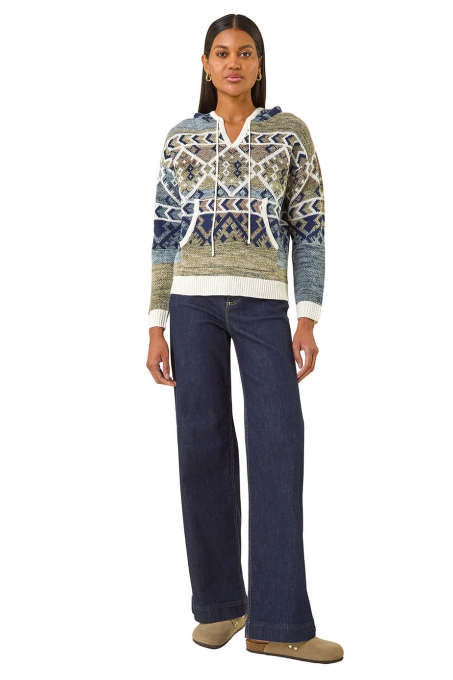 Roman Grey Jacquard Hooded Knit Jumper