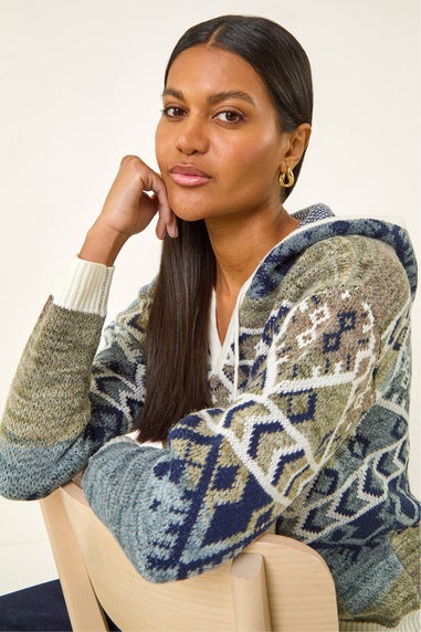 Roman Grey Jacquard Hooded Knit Jumper