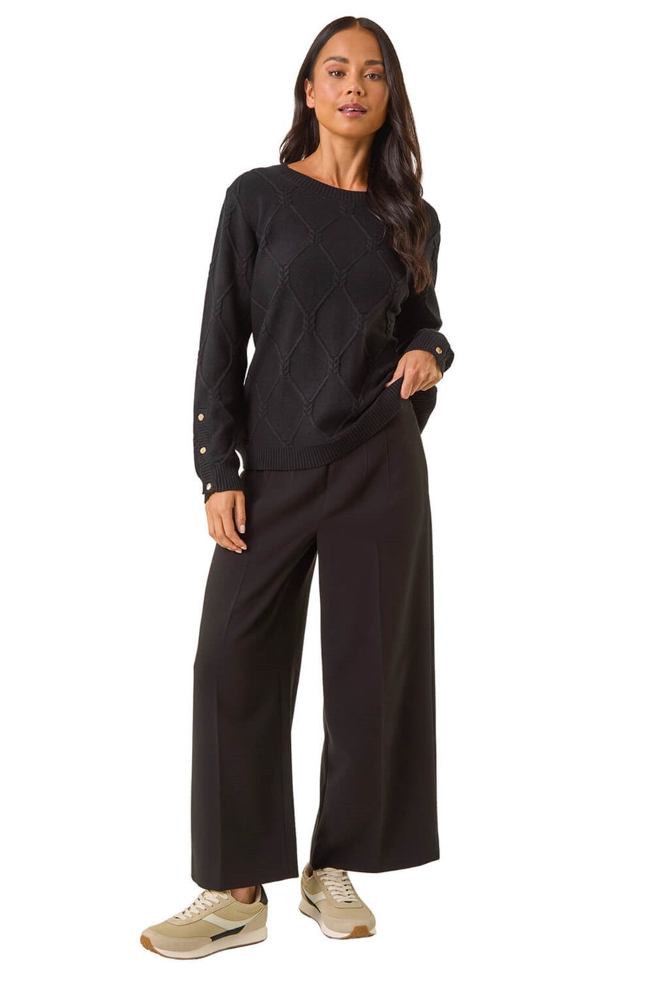 Roman Black Petite Button Cuff Knit Jumper