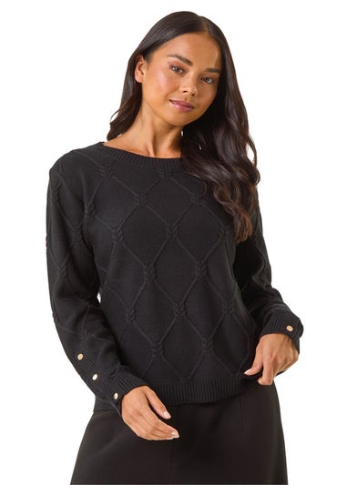 Roman Black Petite Button Cuff Knit Jumper