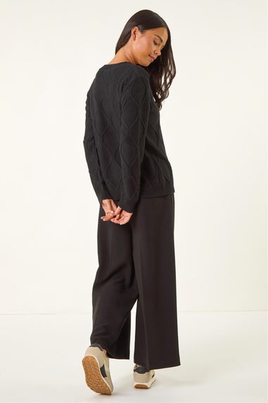 Roman Black Petite Button Cuff Knit Jumper