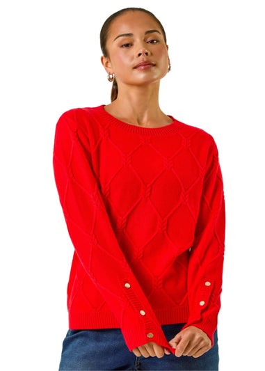 Roman Red Petite Button Cuff Knit Jumper