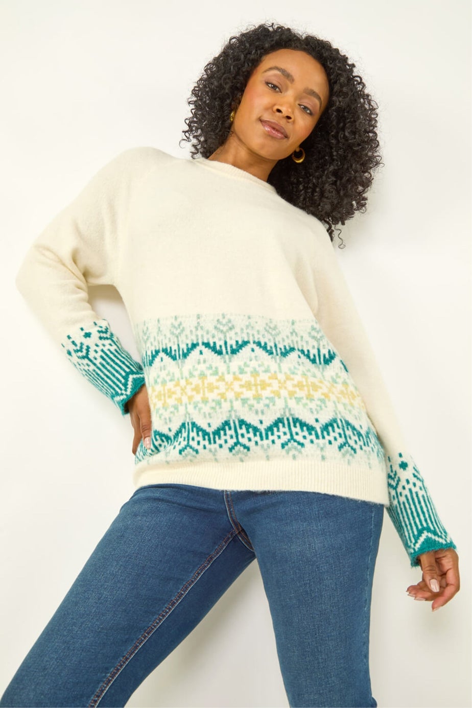 Roman Ivory Petite Fairisle Knit Jumper