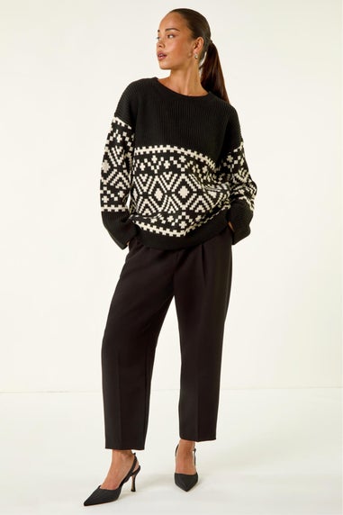 Roman Black Petite Diamond Geometric Knit Jumper