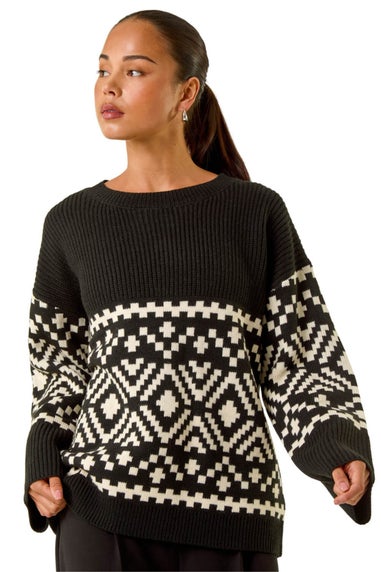 Roman Black Petite Diamond Geometric Knit Jumper