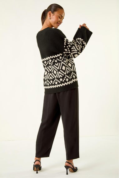 Roman Black Petite Diamond Geometric Knit Jumper