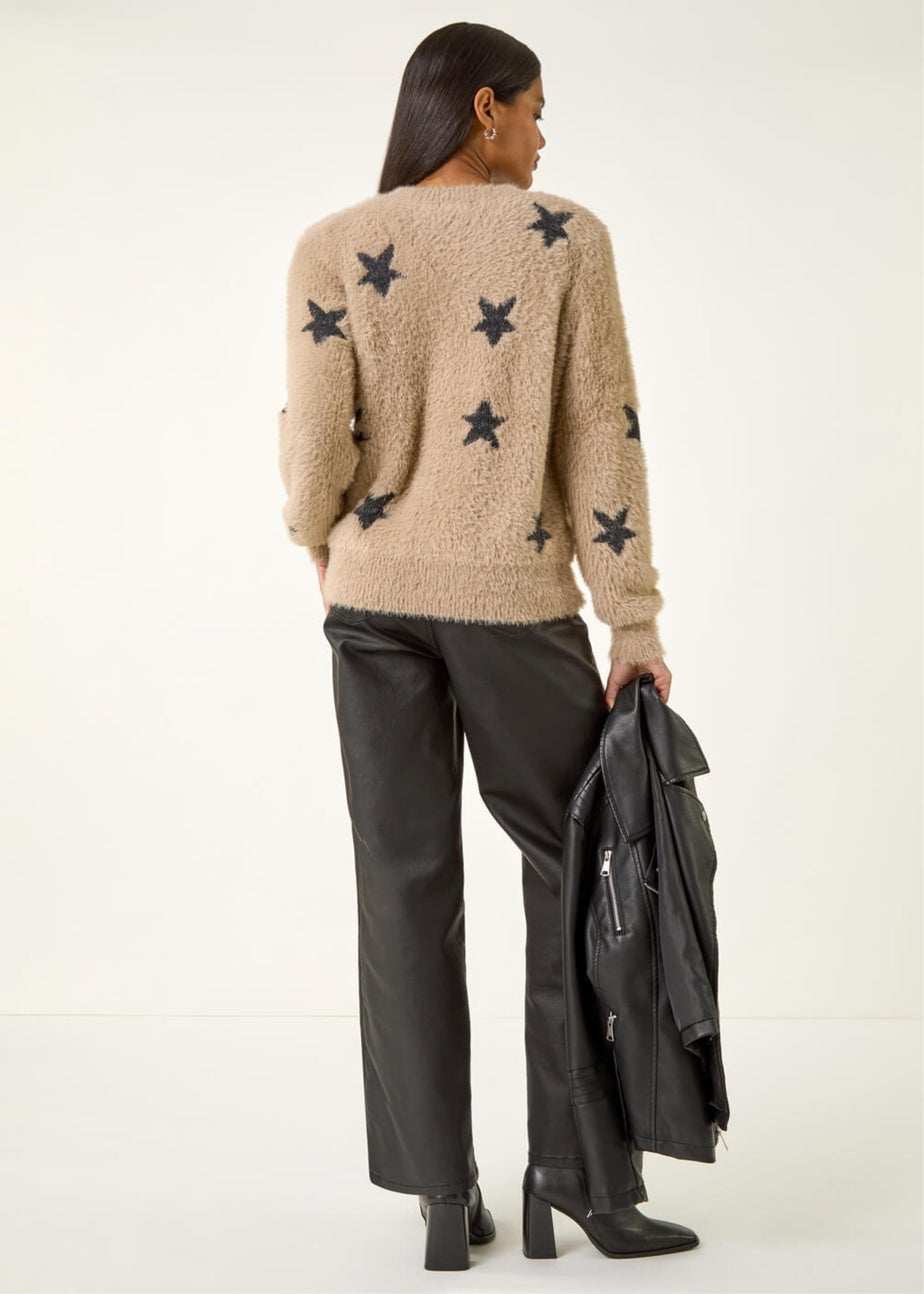 Roman Beige Fluffy Star Knit Jumper
