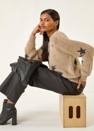 Roman Beige Fluffy Star Knit Jumper