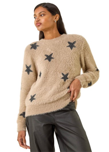 Roman Beige Fluffy Star Knit Jumper