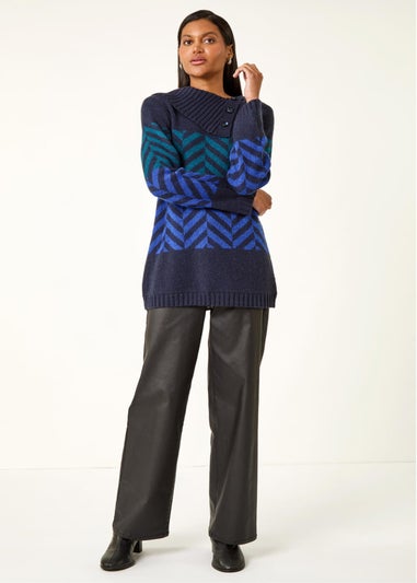 Roman Navy Stripe Roll Neck Knit Jumper