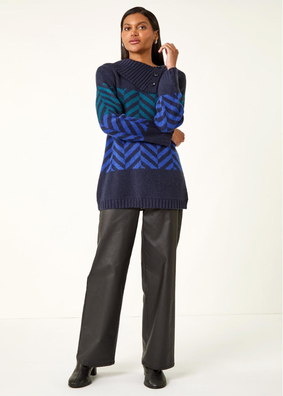 Roman Navy Stripe Roll Neck Knit Jumper