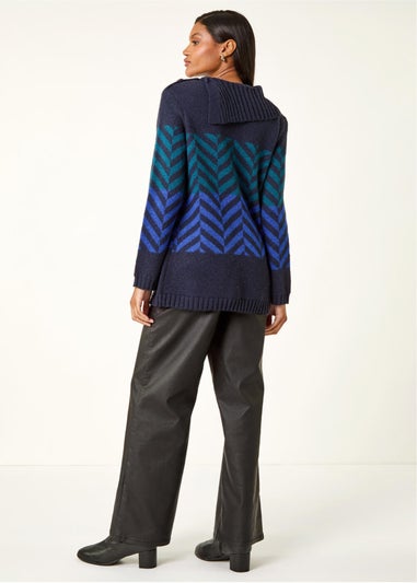 Roman Navy Stripe Roll Neck Knit Jumper