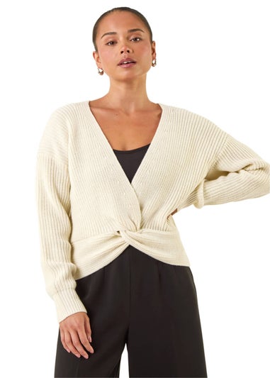 Roman Ivory Petite Twist Front Knit Jumper