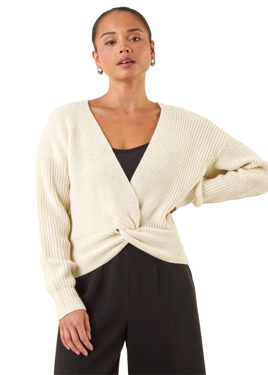 Roman Ivory Petite Twist Front Knit Jumper