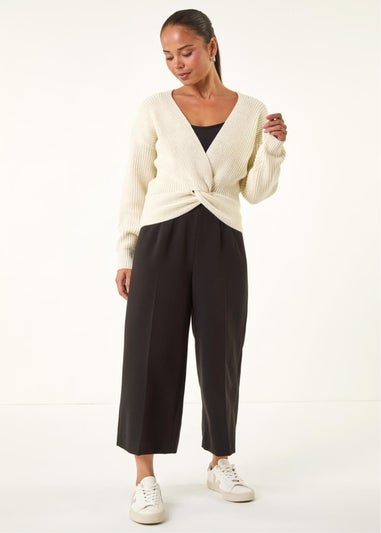 Roman Ivory Petite Twist Front Knit Jumper