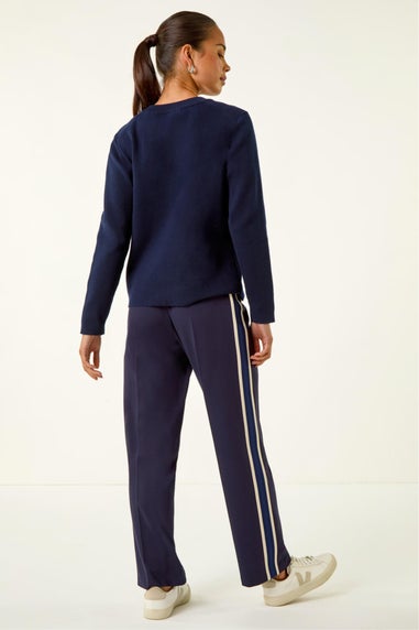 Roman Navy Petite Button Shoulder Knit Jumper