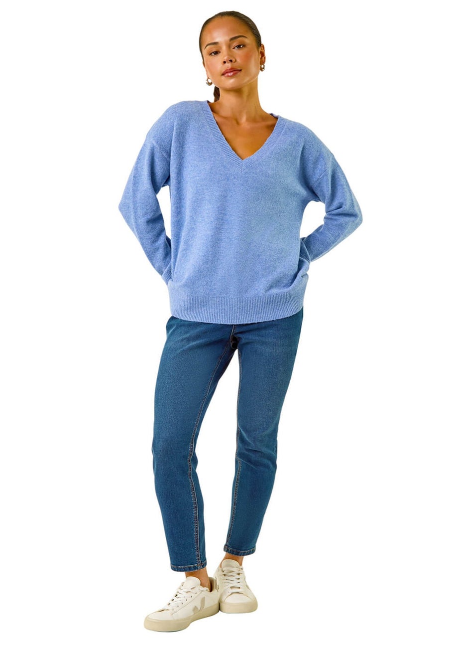 Roman Blue Petite V-Neck Knit Jumper