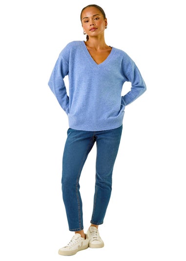 Roman Blue Petite V-Neck Knit Jumper