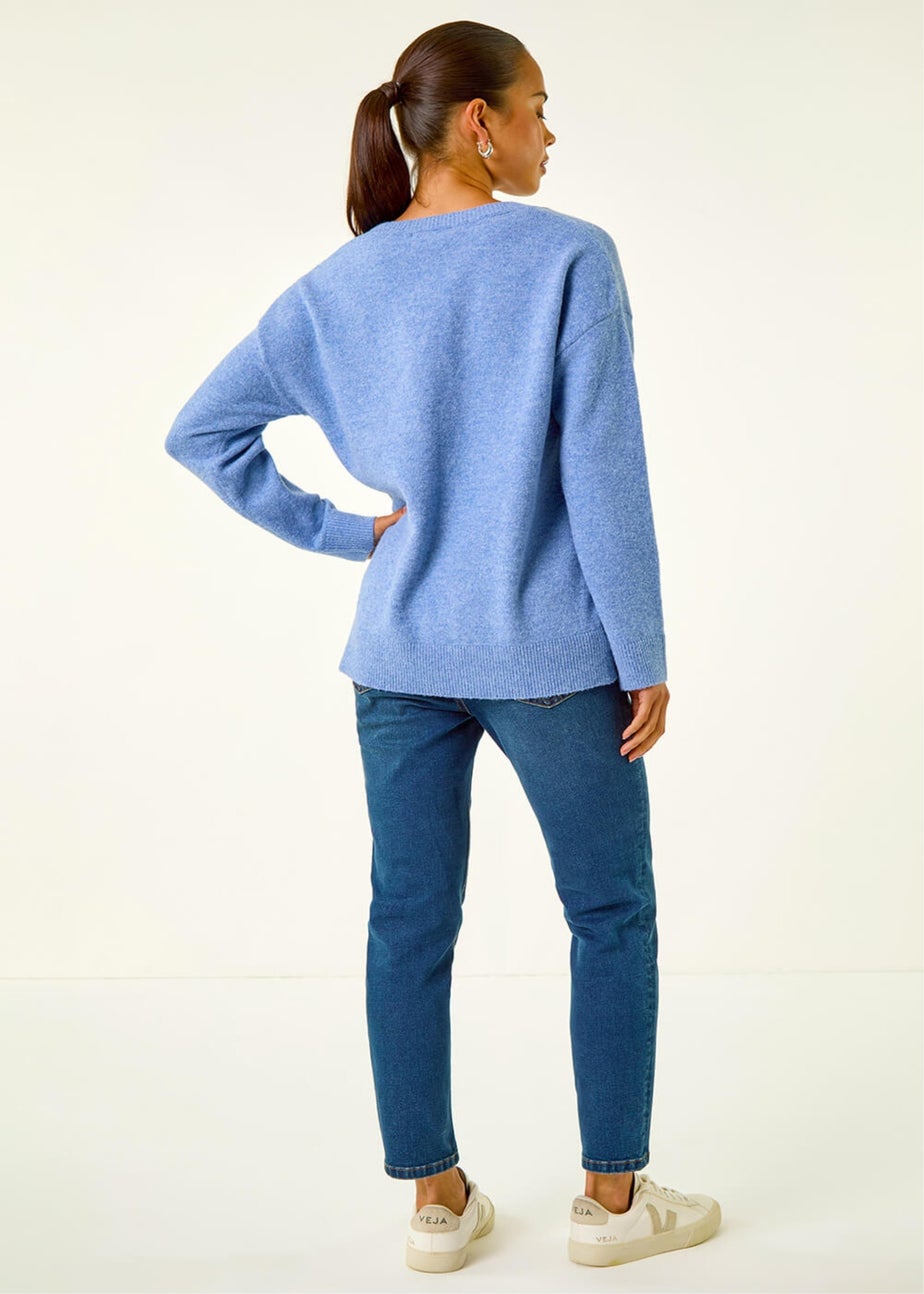 Roman Blue Petite V-Neck Knit Jumper