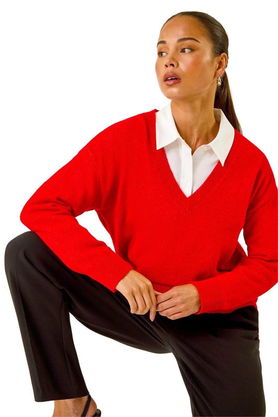 Roman Red Petite V-Neck Knit Jumper