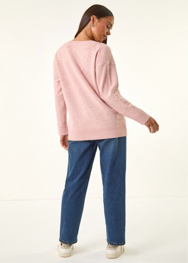 Roman Light Pink Petite V-Neck Knit Jumper