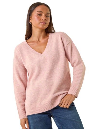 Roman Light Pink Petite V-Neck Knit Jumper