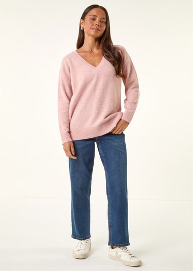 Roman Light Pink Petite V-Neck Knit Jumper