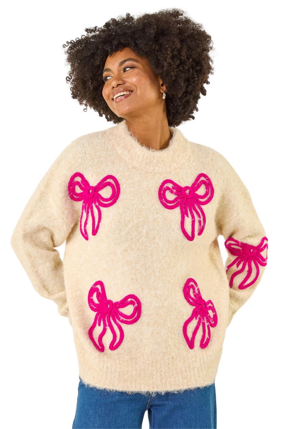 Roman Ivory Soft Bow Knit Jumper