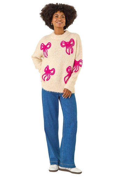 Roman Ivory Soft Bow Knit Jumper