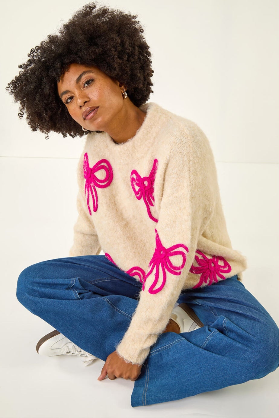 Roman Ivory Soft Bow Knit Jumper