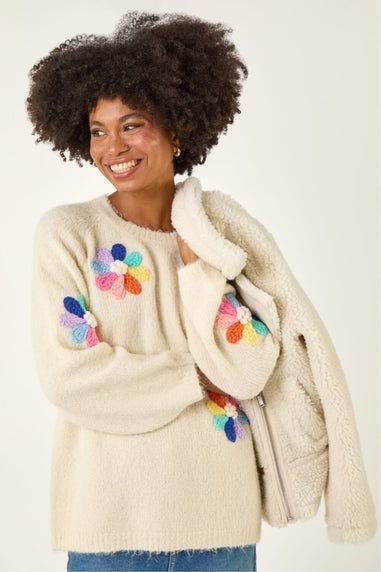 Roman Ivory Floral Rainbow Knit Jumper