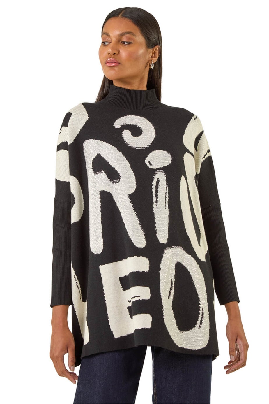 Roman Black Abstract Slogan Knit Jumper