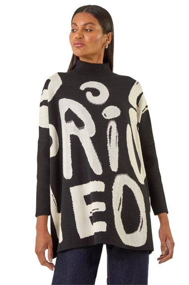 Roman Black Abstract Slogan Knit Jumper