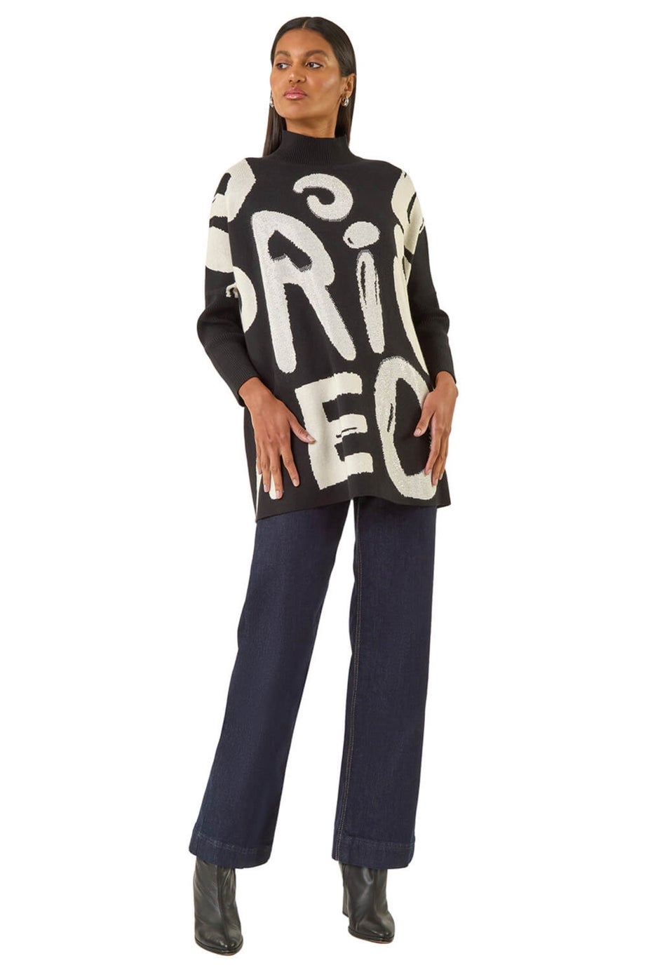 Roman Black Abstract Slogan Knit Jumper