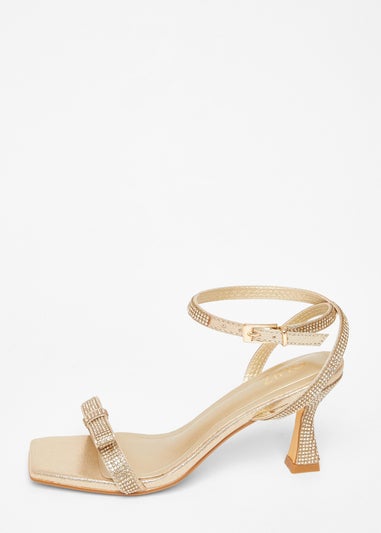 Quiz Gold Diamante Bow Front Heels