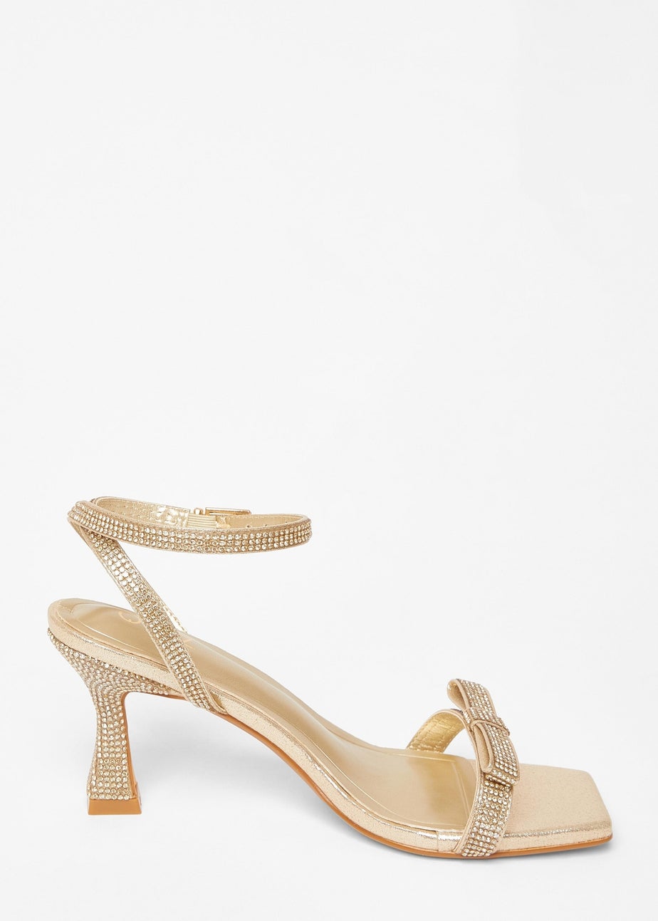 Quiz Gold Diamante Bow Front Heels
